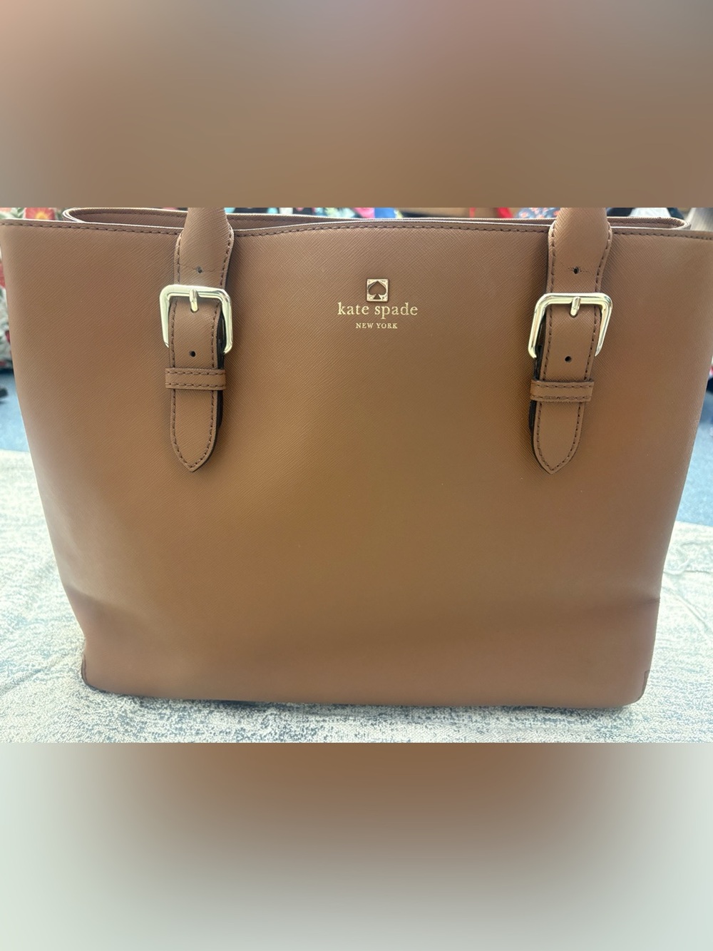 kate spade Brown Leather Briefcase Tote with Gold Hardware